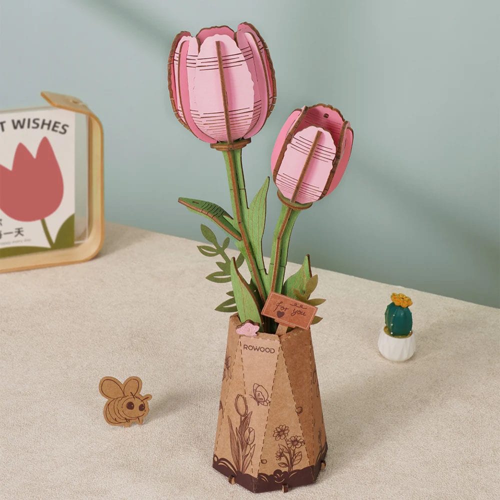 Robotime Wood Bloom Pink Rose DIY Wooden Flower Kit