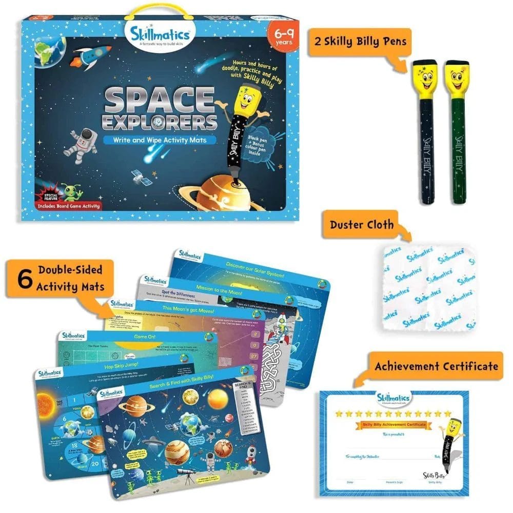 Skillmatics Write and Wipe Activity Mats – Space Explorers