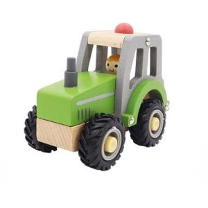 Kaper Kidz Calm and Breezy Tractor – Green Wooden Toy with Rubber Wheels