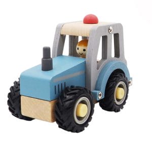 Kidz Calm and Breezy Tractor – Blue Wooden Toy with Rubber Wheels