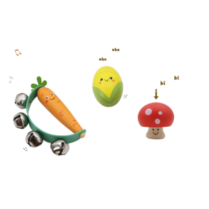 Kaper Kidz Wooden Veggie Musical Set – Carrot, Mushroom and Corn