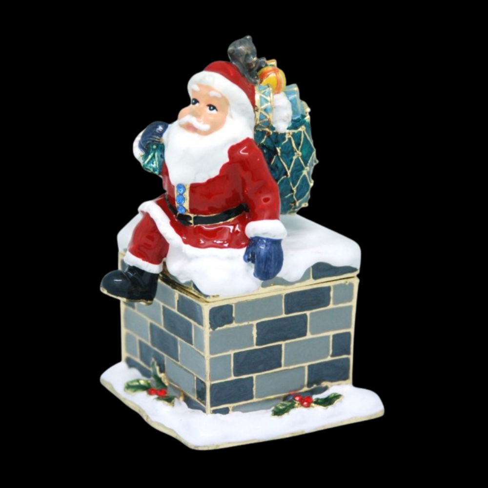 Deva Santa Down Chimney jewelled Christmas trinket box