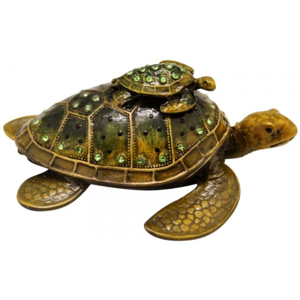 Deva Turtle Family jewelled trinket box with turtle and baby