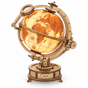 ROKR ST003 illuminated wooden globe 3D model with magnifying glass