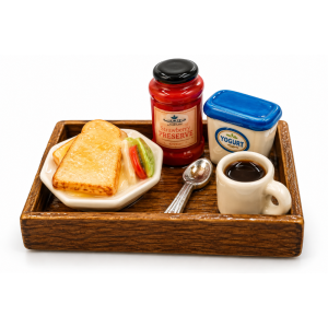 TMT Imports miniature breakfast tray ceramic ornament with toast yoghurt and cup
