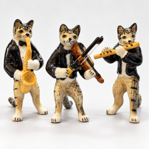 TMT Imports ceramic cat trio musicians figurine set with saxophone violin and flute