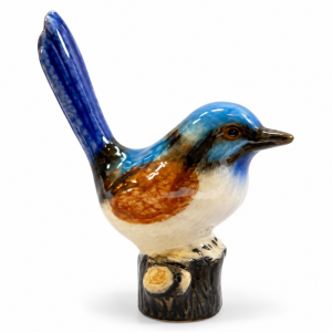 TMT Imports male wren ceramic figurine with blue head and tail