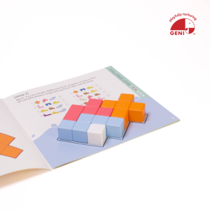 Geni Toys Cubic Creations colourful wooden blocks and puzzle booklet
