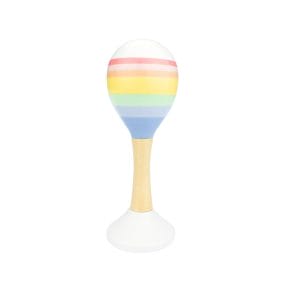 Kaper Kidz Rainbow Wooden Maraca with rainbow stripes and grey base