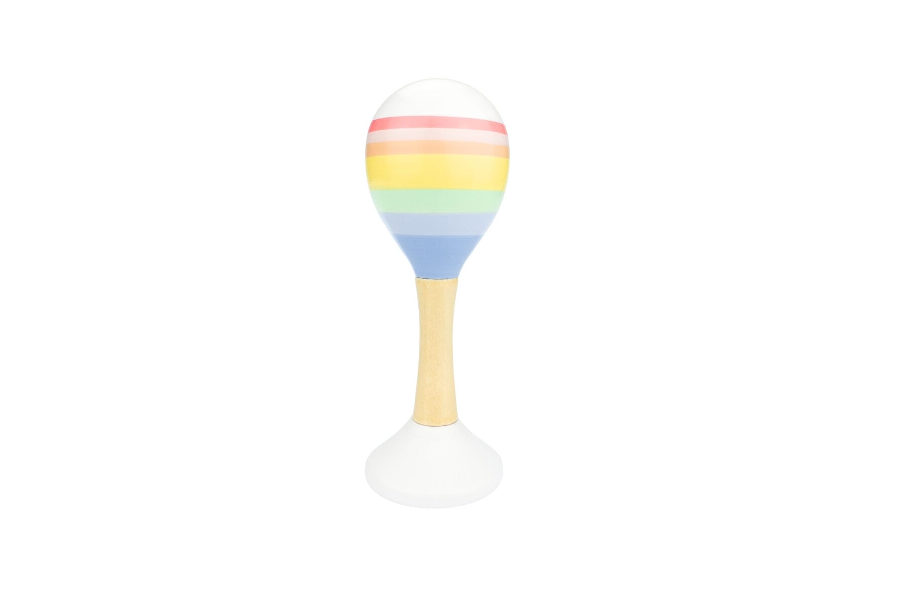 Kaper Kidz Rainbow Wooden Maraca with rainbow stripes and grey base
